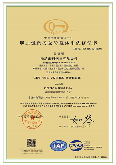 ISO 45001 中文证书